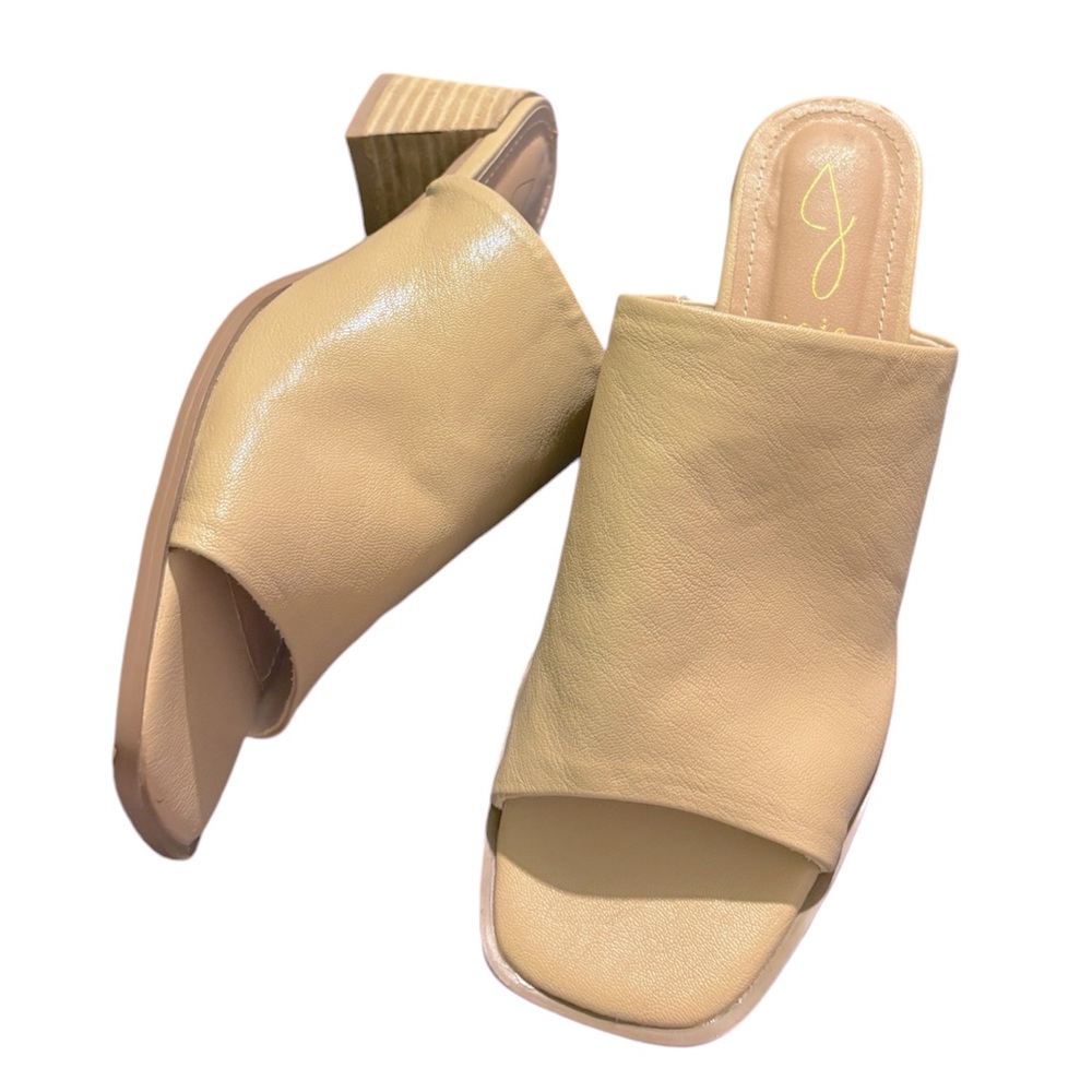 Joie Tan Nude Olympia Block Heel Slide Sandals Shoes Open Toe Faux Leather 9